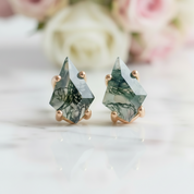 Kite Shaped Green Moss Agate Earrings-Black Diamonds New York
