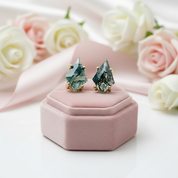 Kite Shaped Green Moss Agate Earrings-Black Diamonds New York