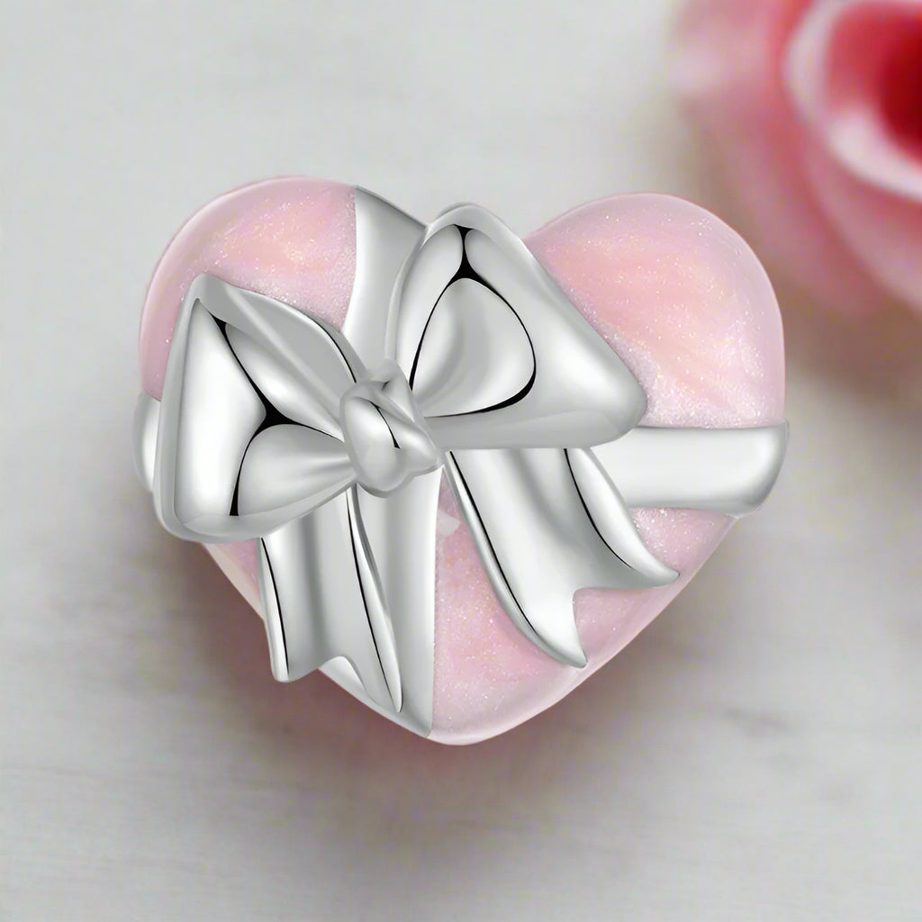 Pink Heart Love with Bow-knot Charm-Black Diamonds New York