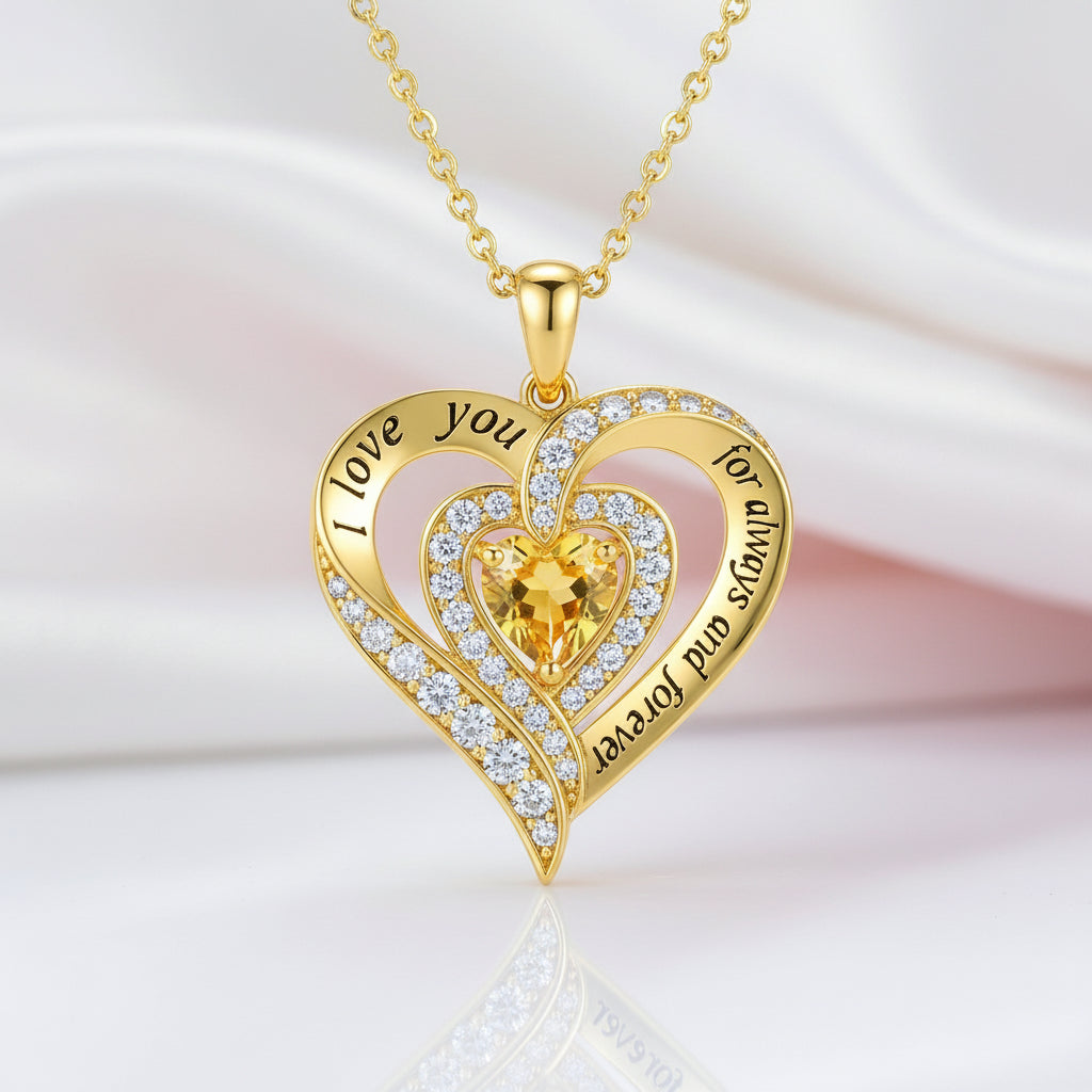 Heart-cut Gemstone I Love You Engraved Heart-shaped Birthstone Necklace-Black Diamonds New York