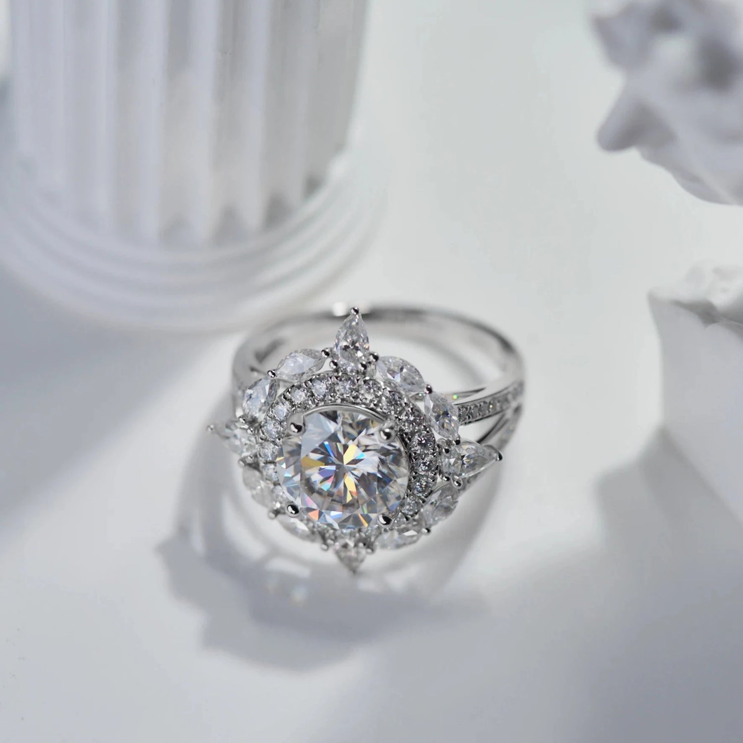 18K White Gold 3.0 Ct Round Cut Moissanite Engagement Ring-Black Diamonds New York