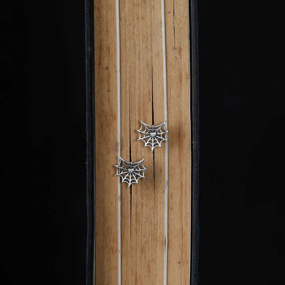 Gothic Style Retro Spider Web Stud Earrings-Black Diamonds New York