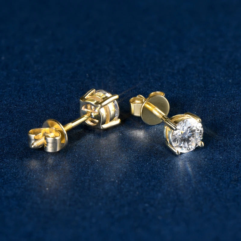 10K Yellow Gold 0.5 Ct Round Moissanite Stud Earrings-Black Diamonds New York