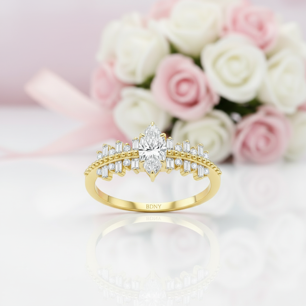 Classic Marquise-cut Diamond Option Engagement Ring-Black Diamonds New York