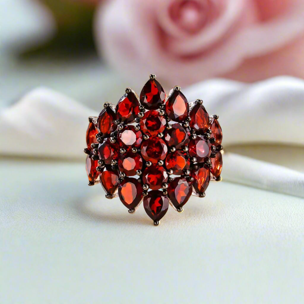 Unique Red Garnet Gemstone Ring-Black Diamonds New York