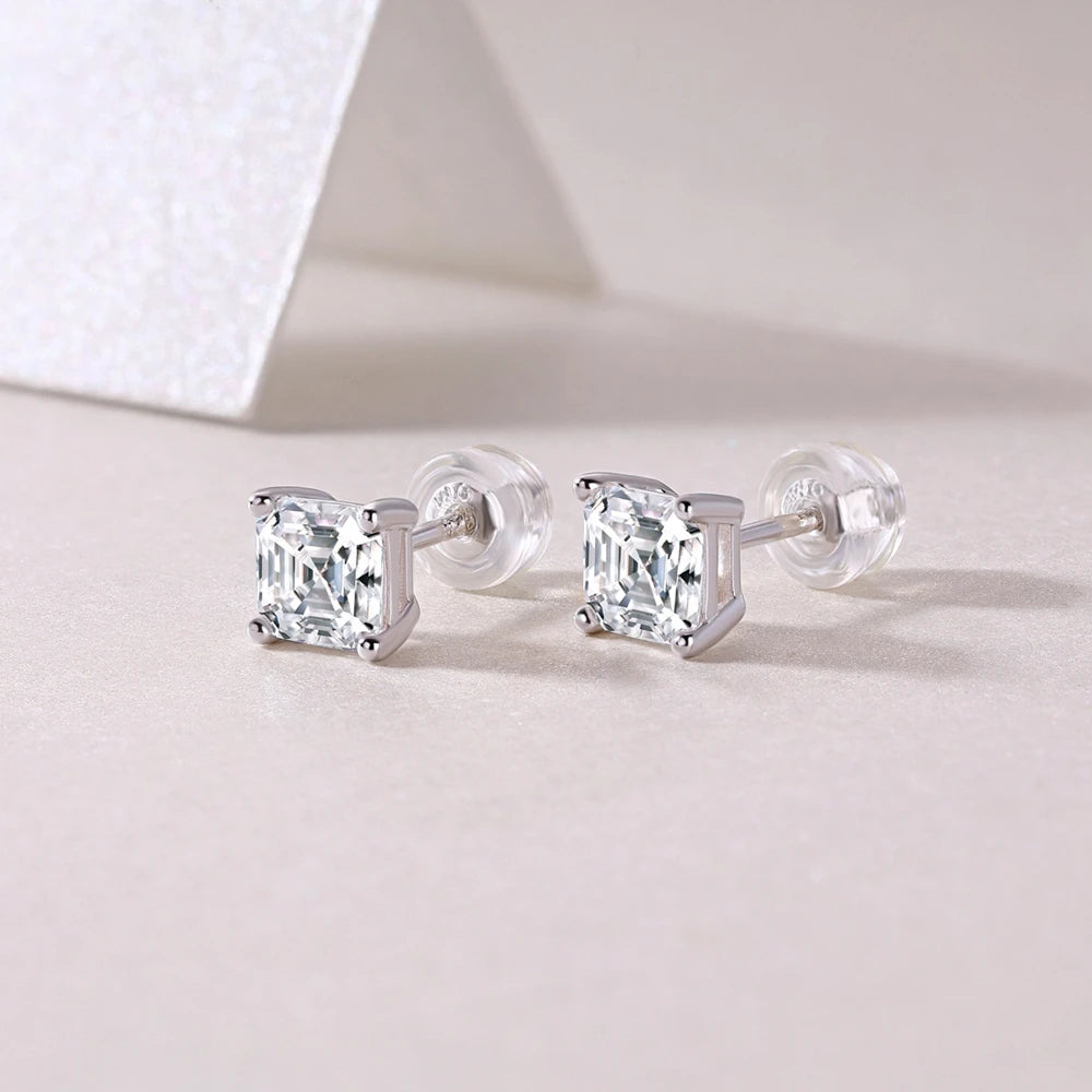 5.5mm Asscher Cut Moissanite Diamond Stud Earrings-Black Diamonds New York