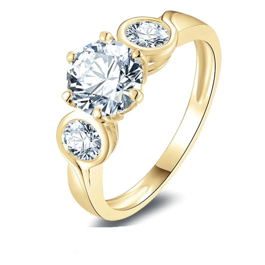 10K Solid Gold Three Stone Round Diamond Engagement Ring-Black Diamonds New York