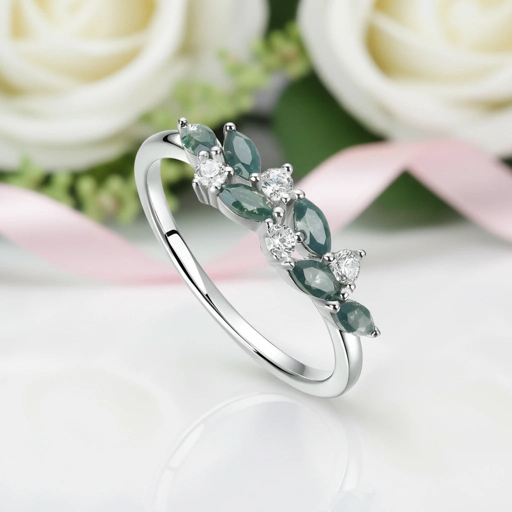Moss Agate Engagement Ring-Black Diamonds New York