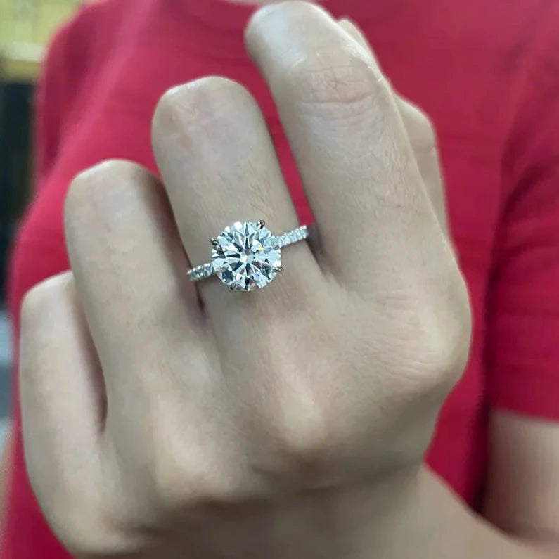 3.0 Ct Round Cut Diamond 14K White Gold Engagement Ring-Black Diamonds New York
