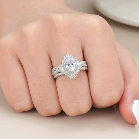 Oval Cut EVN Stone Sunflower Engagement Ring Set-Black Diamonds New York