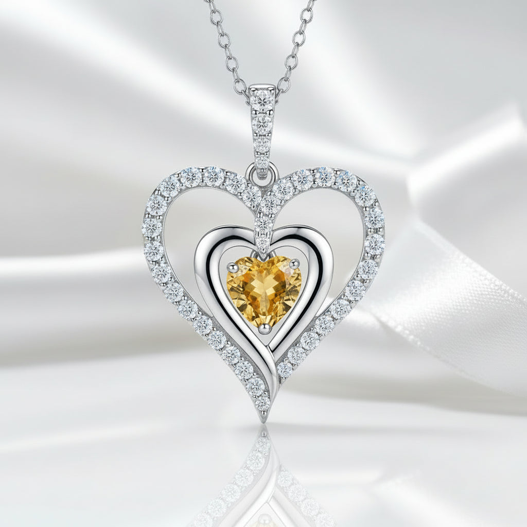 12 Birthstone Gemstone Heart-shaped Necklace-Black Diamonds New York