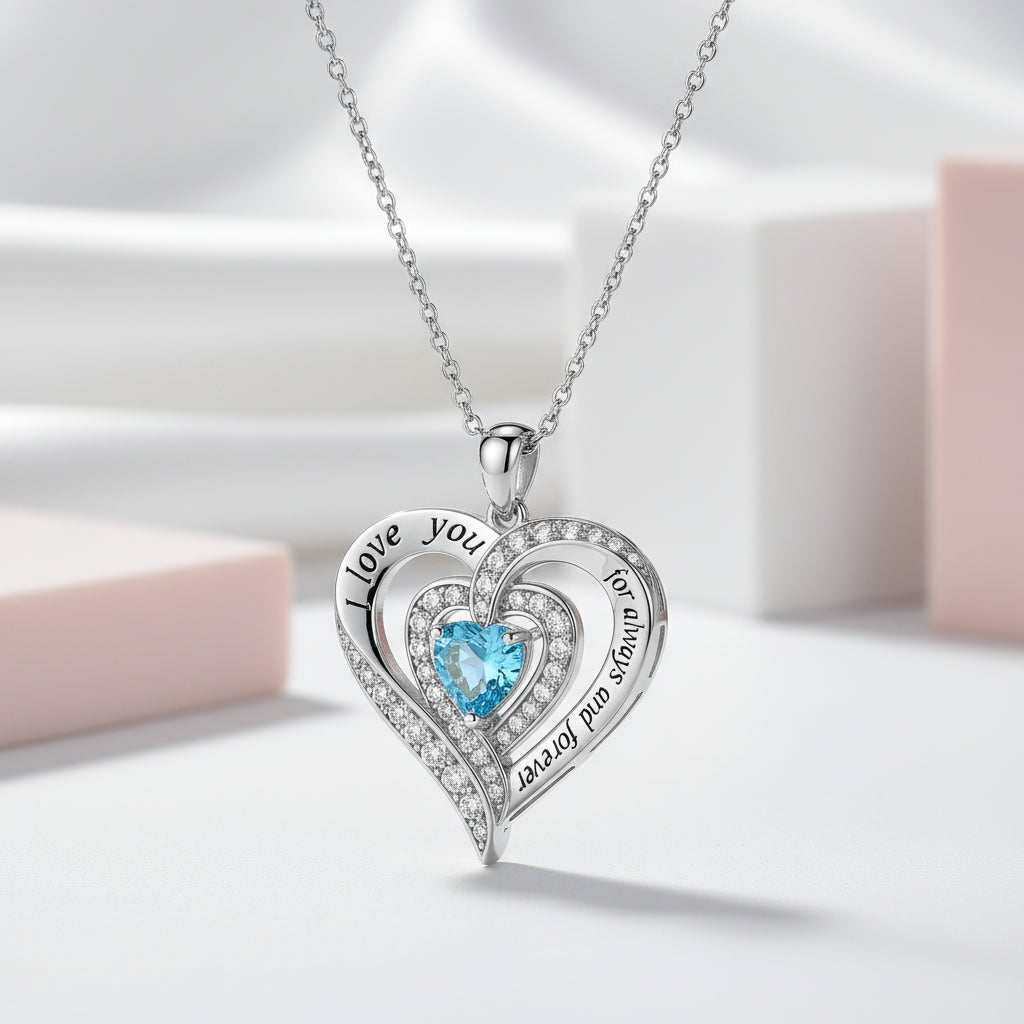 Heart-cut Gemstone I Love You Engraved Heart-shaped Birthstone Necklace-Black Diamonds New York