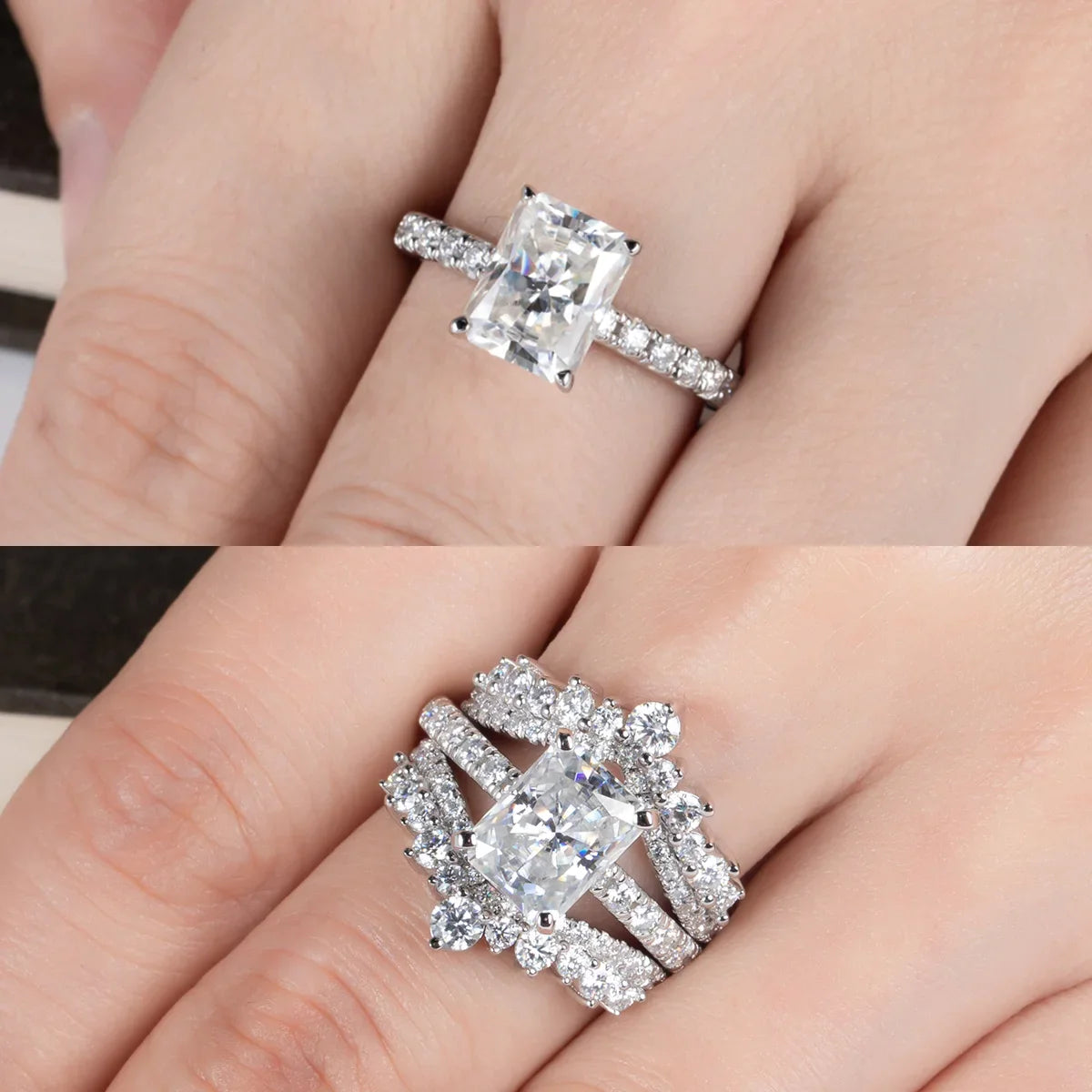 Flash Sale- 3ct Radiant Cut Moissanite Engagement Ring-Black Diamonds New York