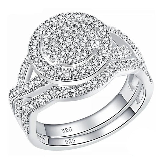 Clustered Round Diamond Halo Engagement Ring Set-Black Diamonds New York