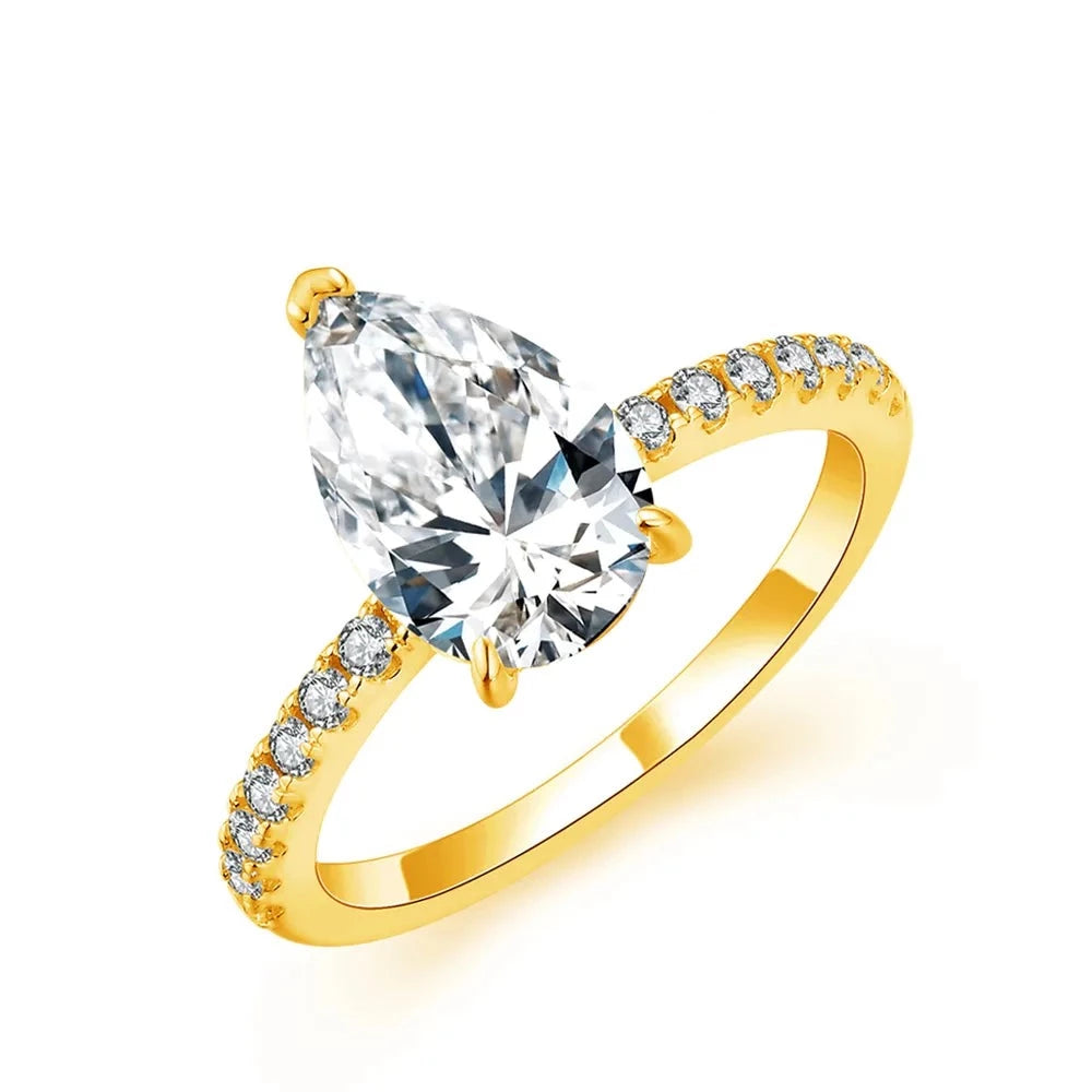18K Yellow Gold 3.0 Ct Pear Cut Diamond Engagement Ring-Black Diamonds New York