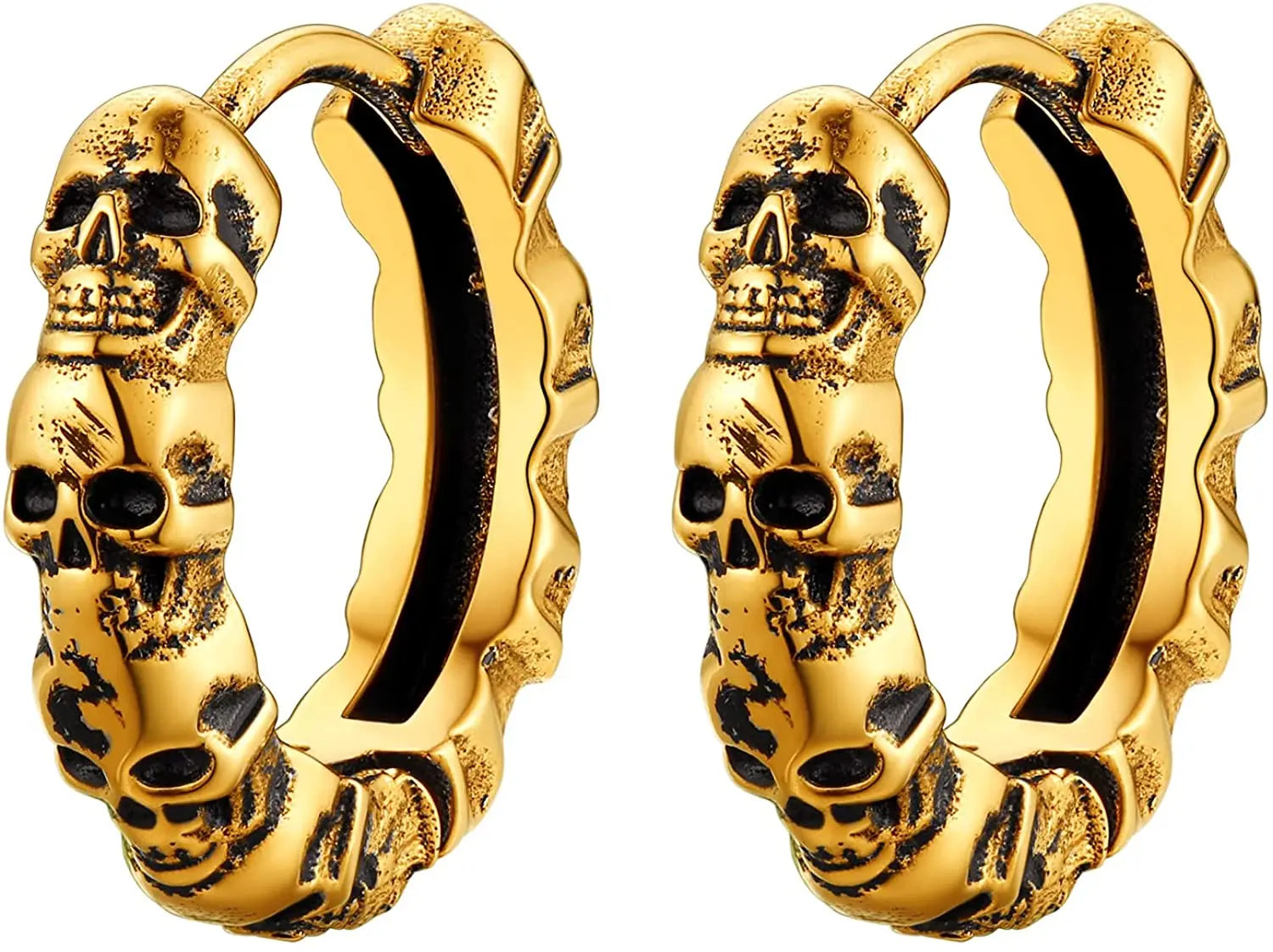 Multiple Skull Gothic Unisex Hoop Earrings-Black Diamonds New York