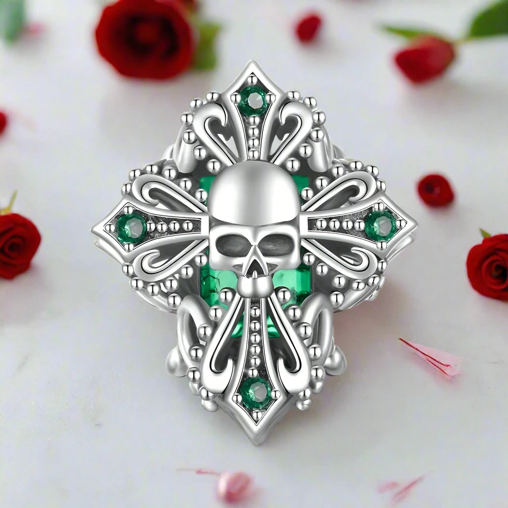 Skull Cross with Green Stones Charm-Black Diamonds New York