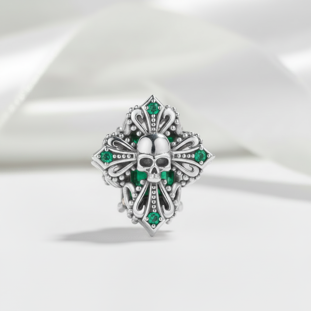 Skull Cross with Green Stones Charm-Black Diamonds New York