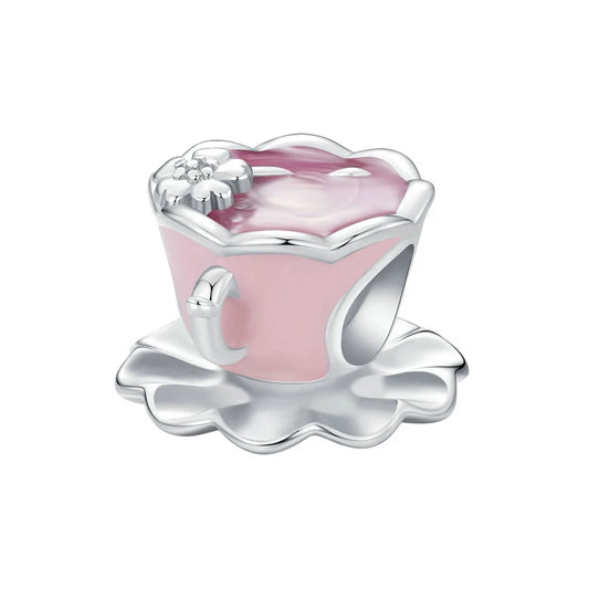 Gorgeous Pink Teacup Charm-Black Diamonds New York