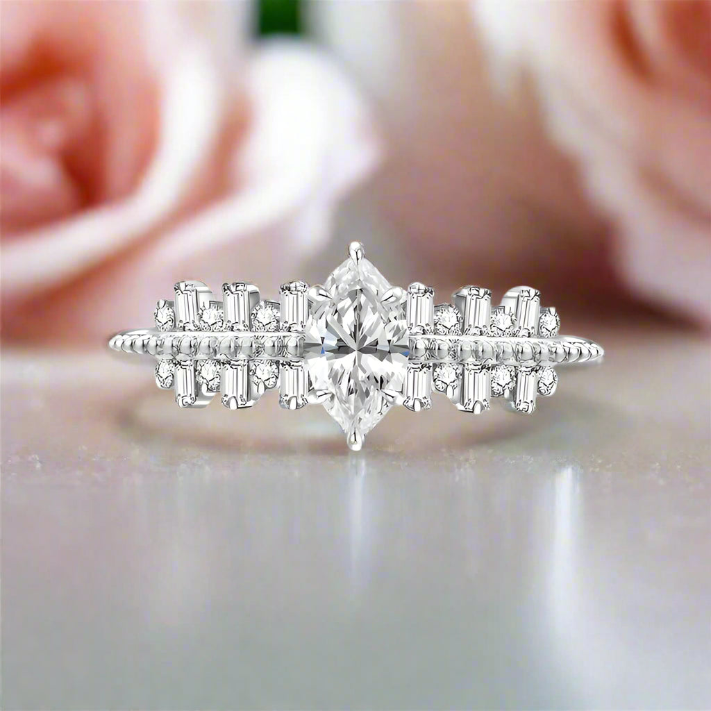 Classic Marquise-cut Diamond Engagement Ring-Black Diamonds New York