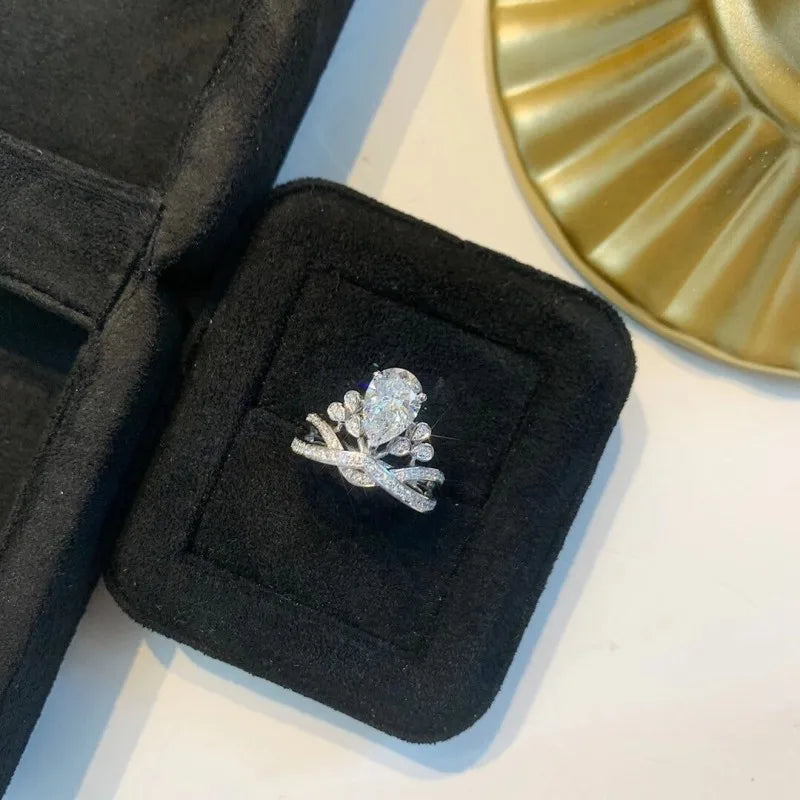 1.5 Ct Pear Diamond Crown Style Engagement Ring-Black Diamonds New York