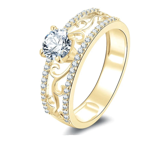 Vintage 10K Yellow Gold Round Diamond Engagement Ring-Black Diamonds New York
