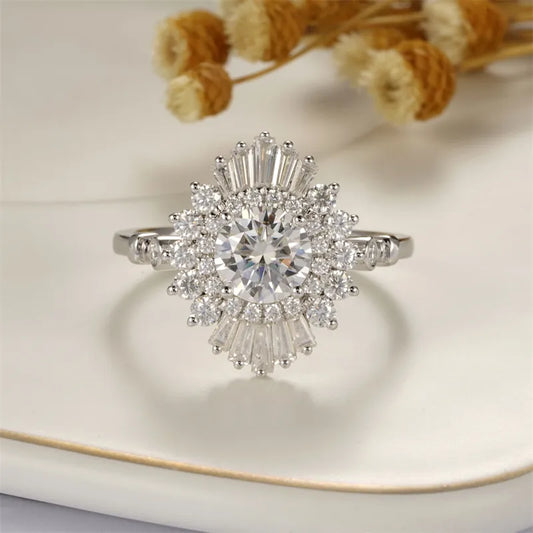 14K White Gold 1.0 Ct Moissanite Vintage Baguette Engagement Ring-Black Diamonds New York