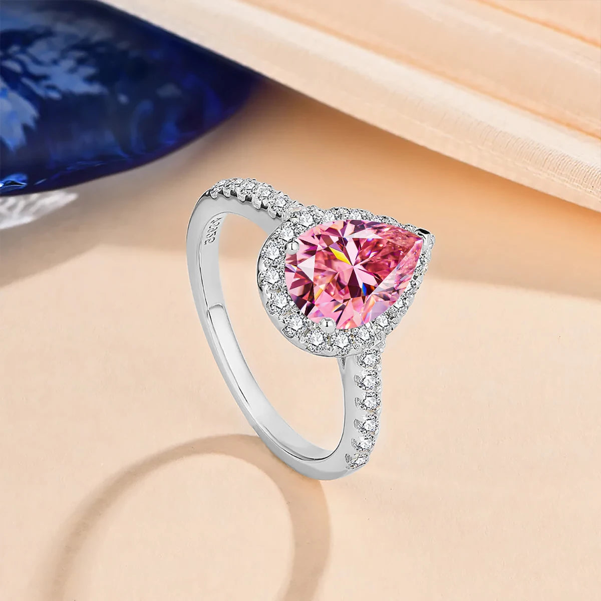 2.0 Ct Pear Cut Moissanite Halo Engagement Ring-Black Diamonds New York