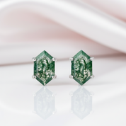 Geometry Cut Moss Agate Stud Earrings-Black Diamonds New York