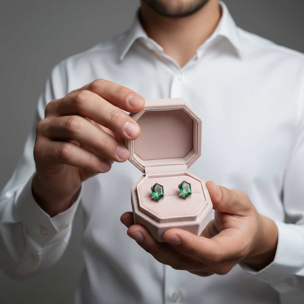 Geometry Cut Moss Agate Stud Earrings-Black Diamonds New York