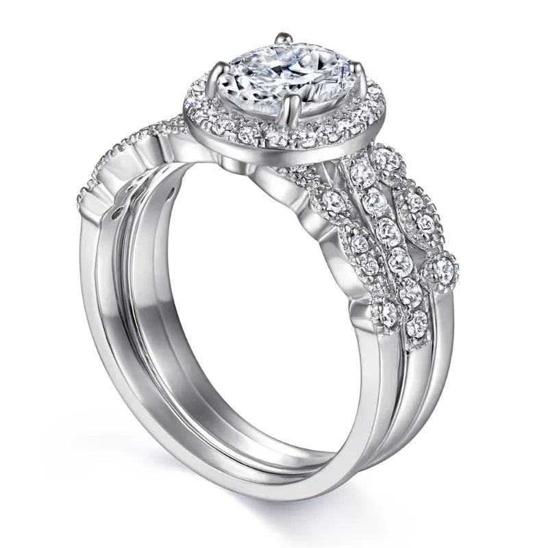 1.5 Ct Oval Cut Moissanite Engagement Ring Set-Black Diamonds New York