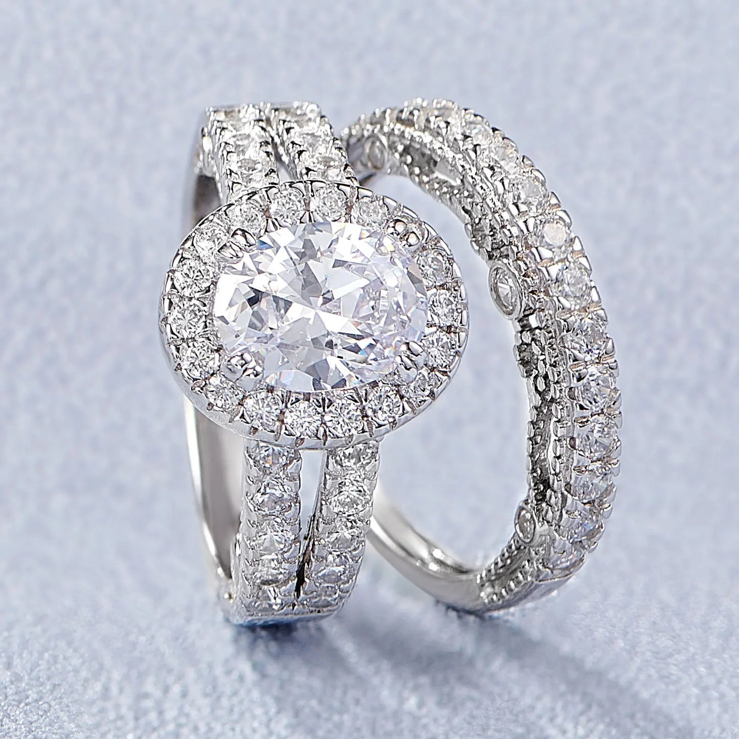 Oval Cut Created Diamond Vintage Halo Engagement Ring Set-Black Diamonds New York