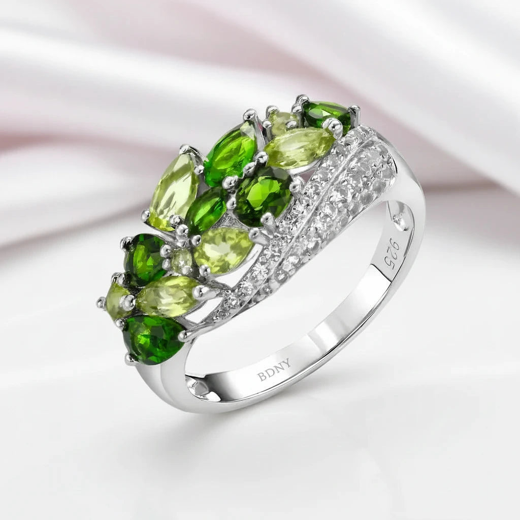 Elegant Peridot Diopside Gemstone Ring-Black Diamonds New York