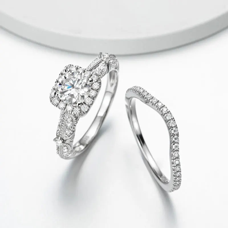 Vintage 1.53 Ctw Round Moissanite Engagement Ring Set-Black Diamonds New York