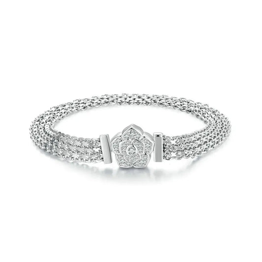 Rose Flower Flat Bracelet with Diamond-Black Diamonds New York