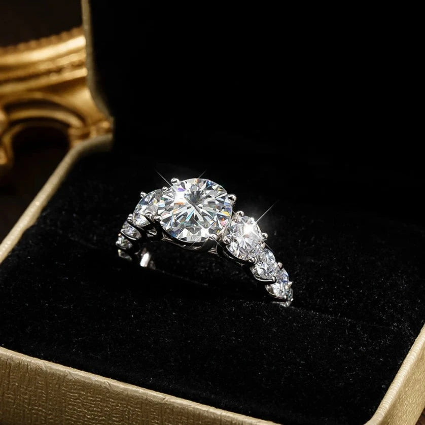 8.9 Ctw Round Moissanite Diamond Engagement Ring Set-Black Diamonds New York