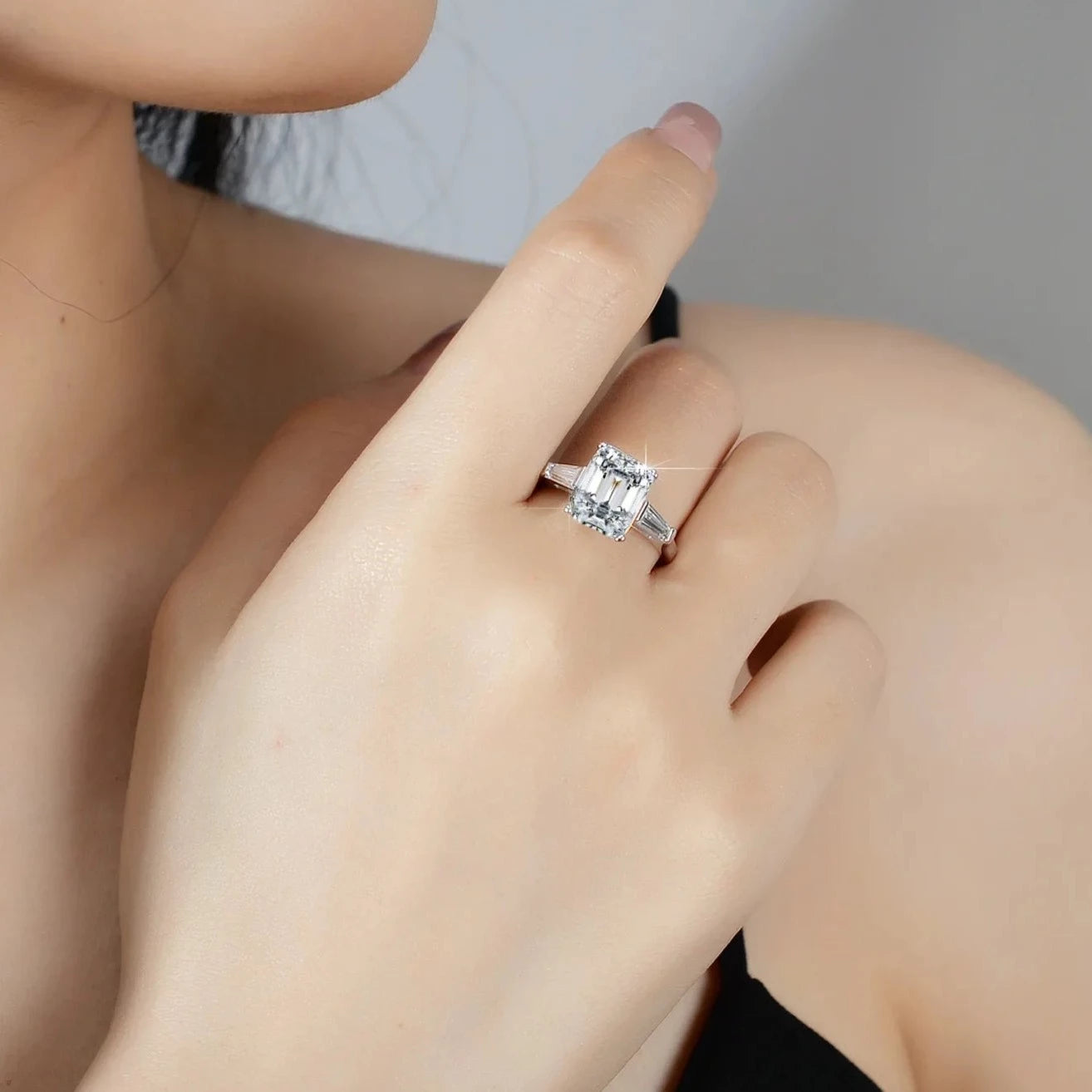 4.0 CT Emerald Cut Diamond Platinum Engagement Ring-Black Diamonds New York