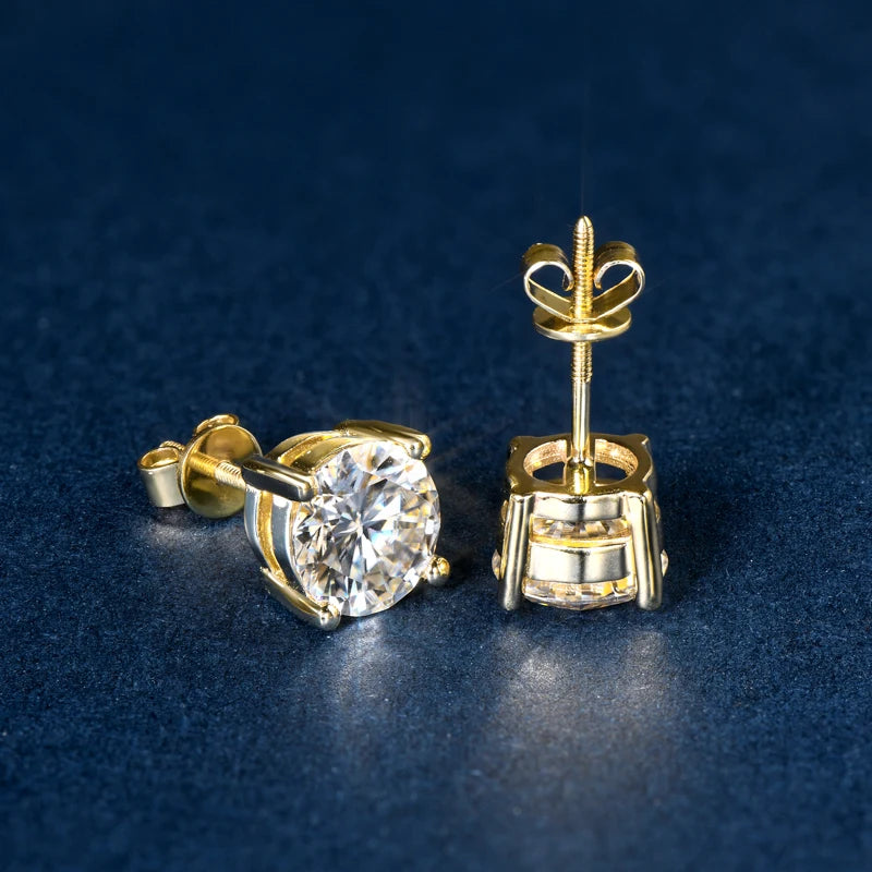 10k Solid Gold 2.0 Ct Round Cut Moissanite Stud Earrings-Black Diamonds New York