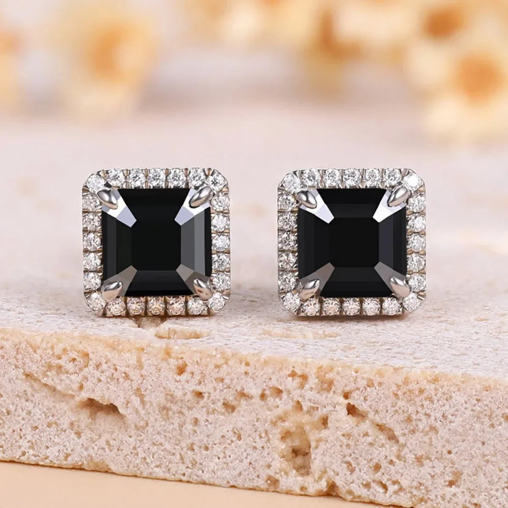1.0 Ct Cushion Cut Moissanite Stud Earrings-Black Diamonds New York
