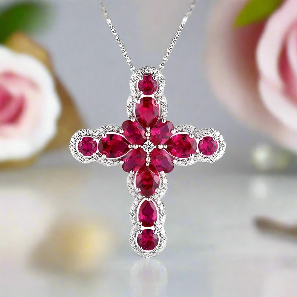 Pear-cut Peridot with Black Spinel Cross Pendant Necklace-Black Diamonds New York