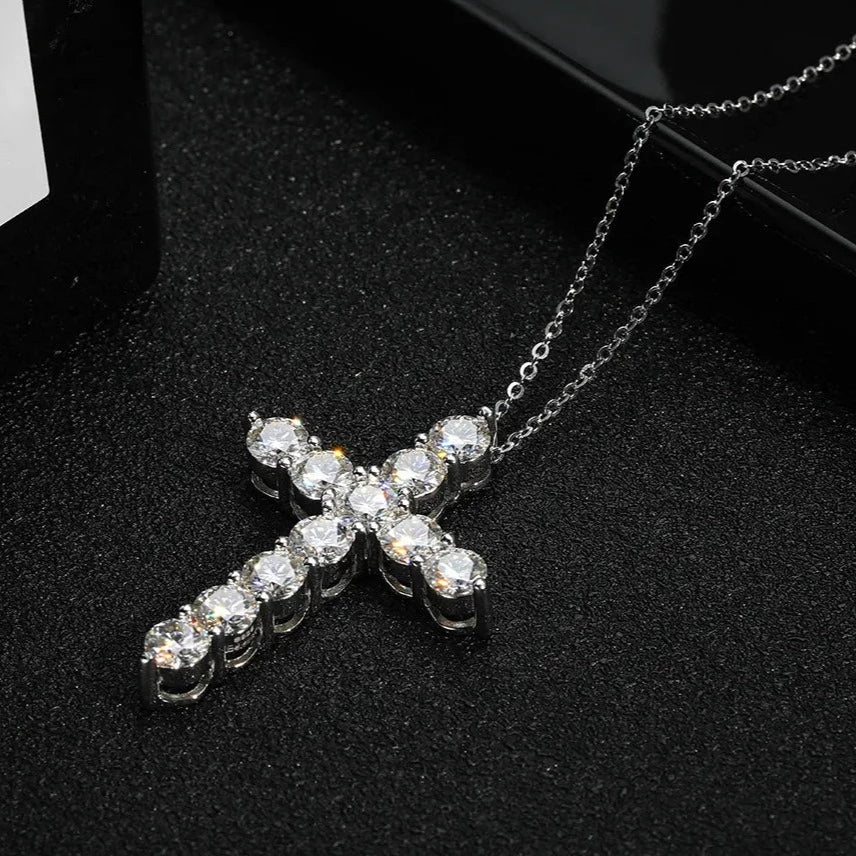 Round Full Moissanite Cross Pendant Necklace-Black Diamonds New York
