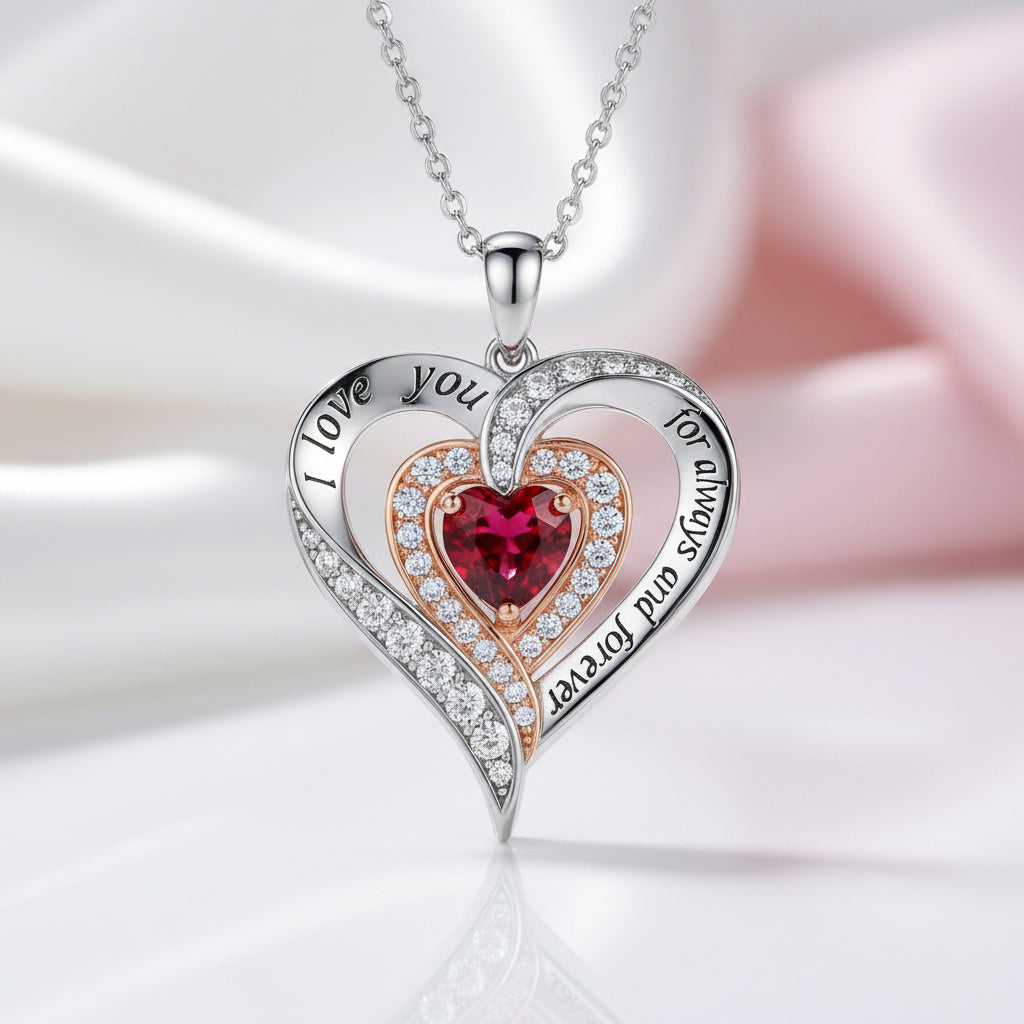 Heart-cut Gemstone I Love You Engraved Heart-shaped Birthstone Necklace-Black Diamonds New York