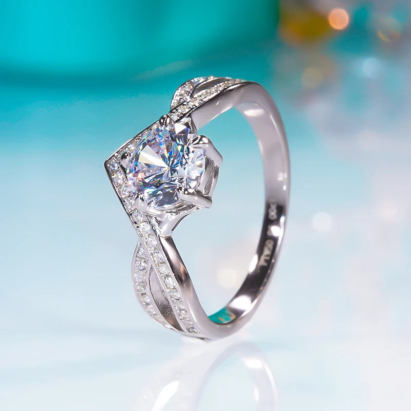 1.0 Ct Round Diamond V Shaped Twist Engagement Ring-Black Diamonds New York