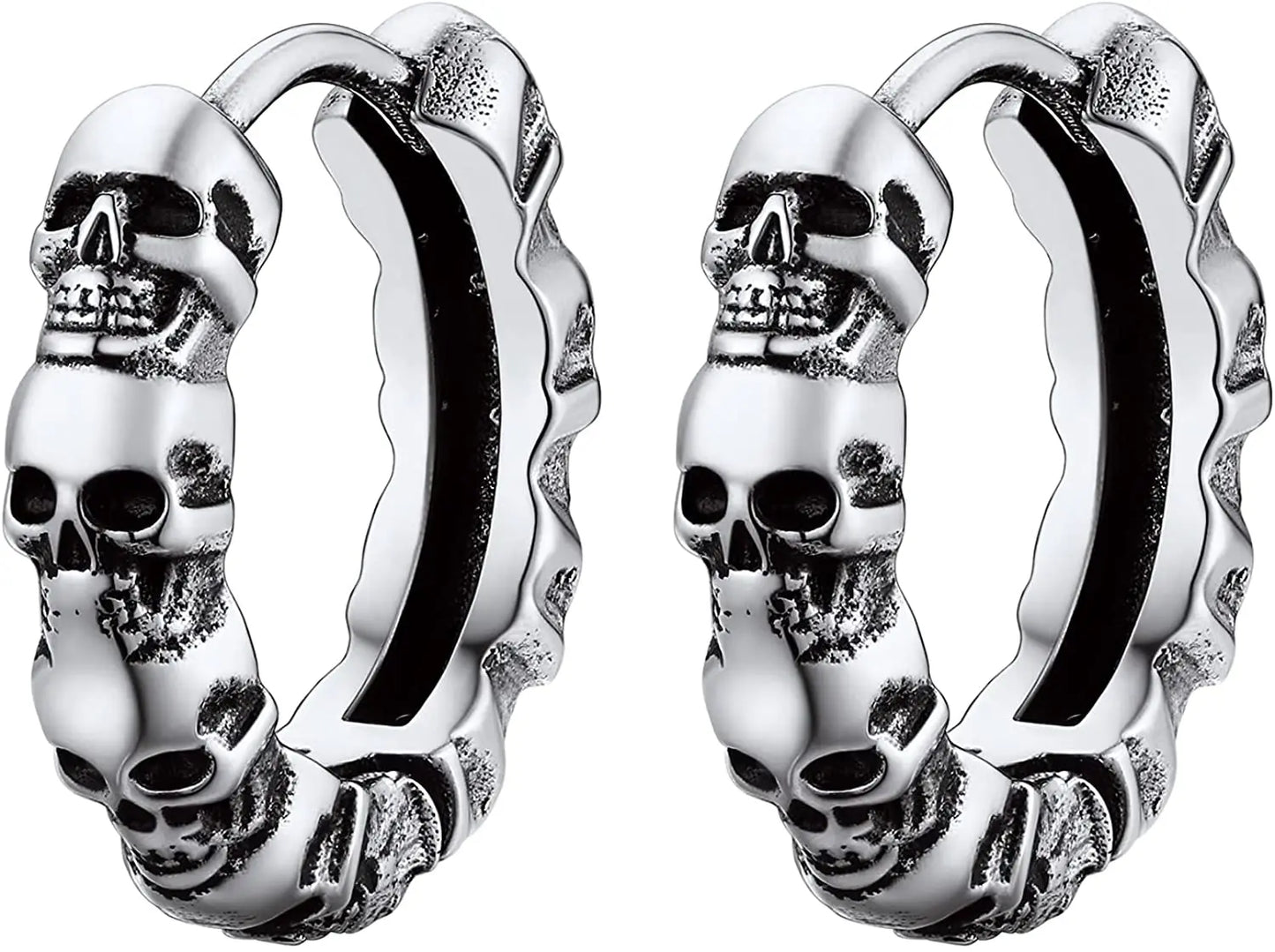 Multiple Skull Gothic Unisex Hoop Earrings-Black Diamonds New York