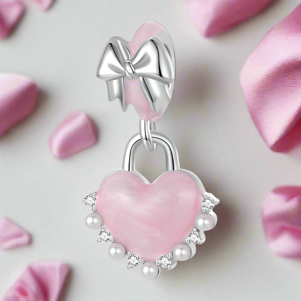 Pink Heart Love with Bow-knot Charm-Black Diamonds New York