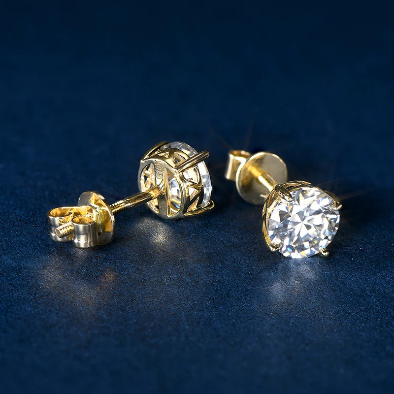 10K Yellow Gold 0.8 Ct Round Cut Moissanite Stud Earrings-Black Diamonds New York