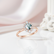 Vintage Moss Agate Halo Promise Chevron Cluster Engagement Ring Set-Black Diamonds New York