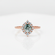 Vintage Moss Agate Halo Promise Chevron Cluster Engagement Ring Set-Black Diamonds New York
