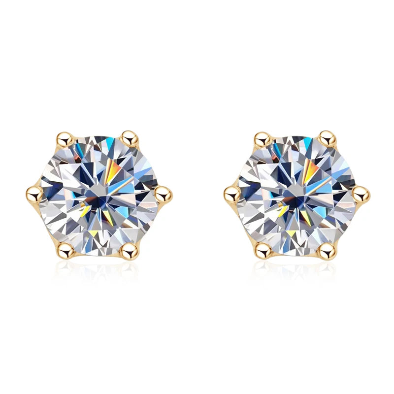 10K Solid Gold 1.0 Ct Round Cut Moissanite Stud Earrings-Black Diamonds New York