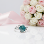 Unique Olive Branch Moss Agate Natural Adjustable Promise Ring-Black Diamonds New York